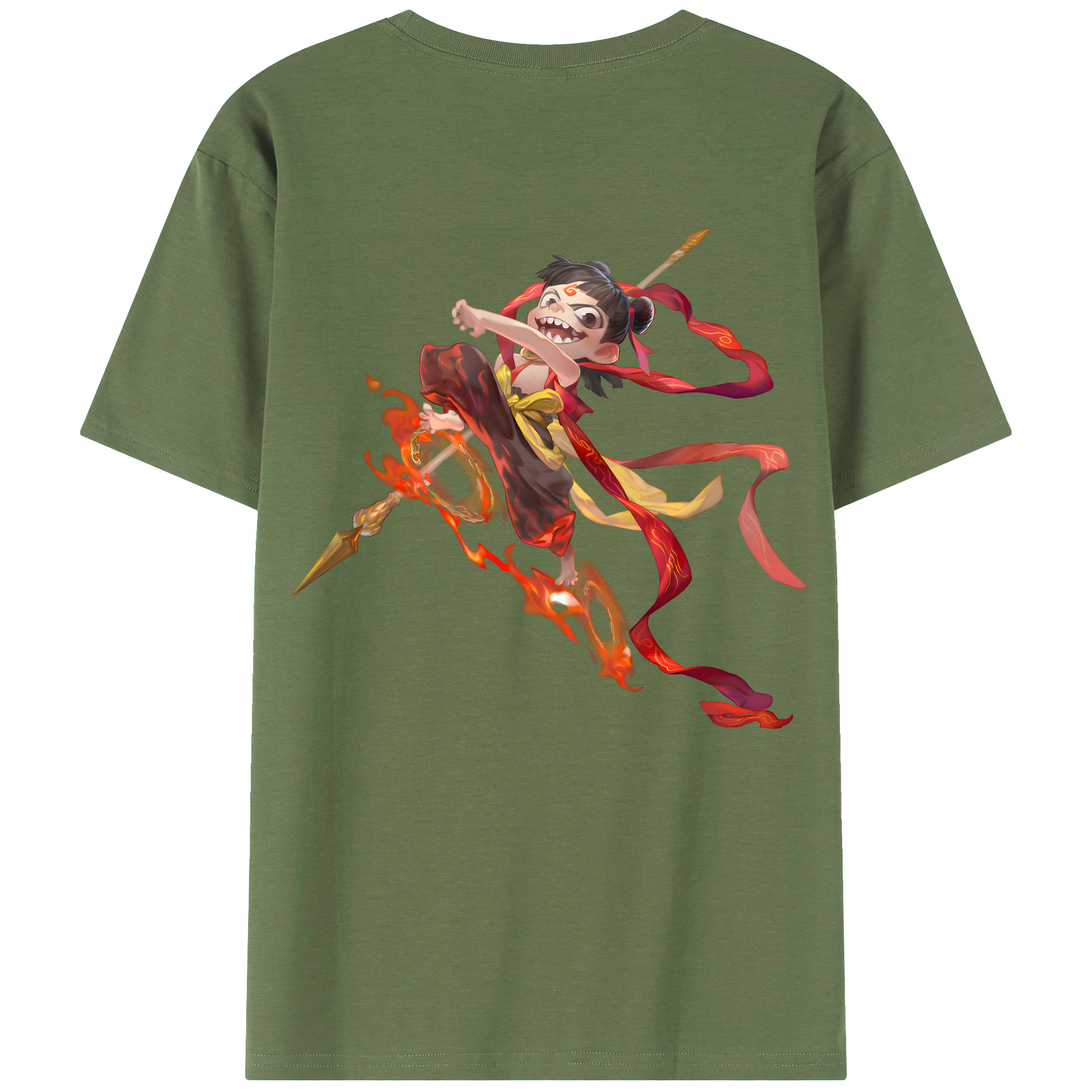 （画像用） Ne Zha 2 ナタ 魔童の大暴れ 綿100％ メンズ半袖Tシャツ（バックプリント） 通気性
